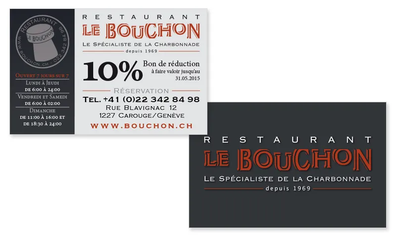 Le Bouchon : Cartes de visite et bons