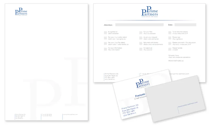 Prime Partners : Réalisation de la papeterie